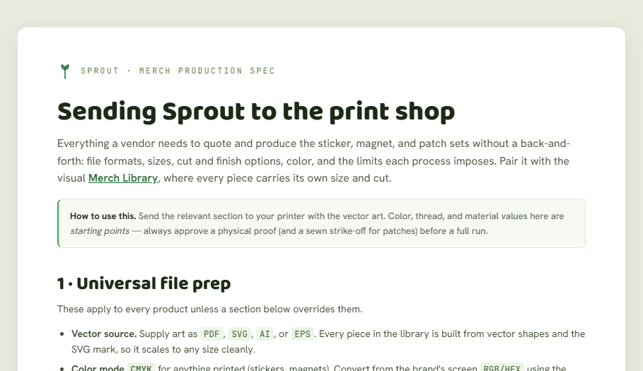 Sprout Merch Production Spec